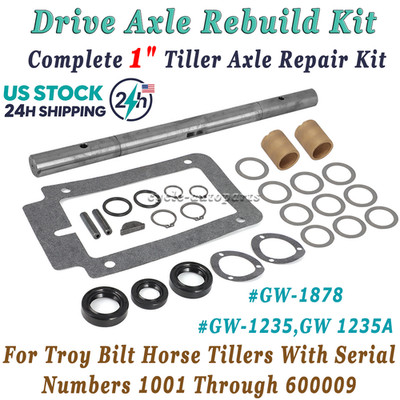 1'' Full Axle Kit For Troy-Bilt Horse Tillers Wheel Axle Rebuild Kit W/ Key Shaft