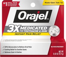 Orajel 3X for Toothache Gum Pain: Maximum Gel Tube 0.42oz Pack of 2