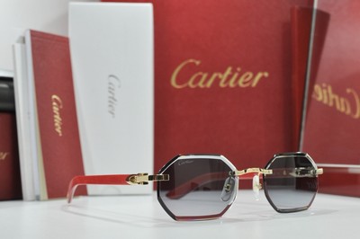 Cartier CT04395 - 003 Sunglasses Gold-Red wood/Gray lens Rimless