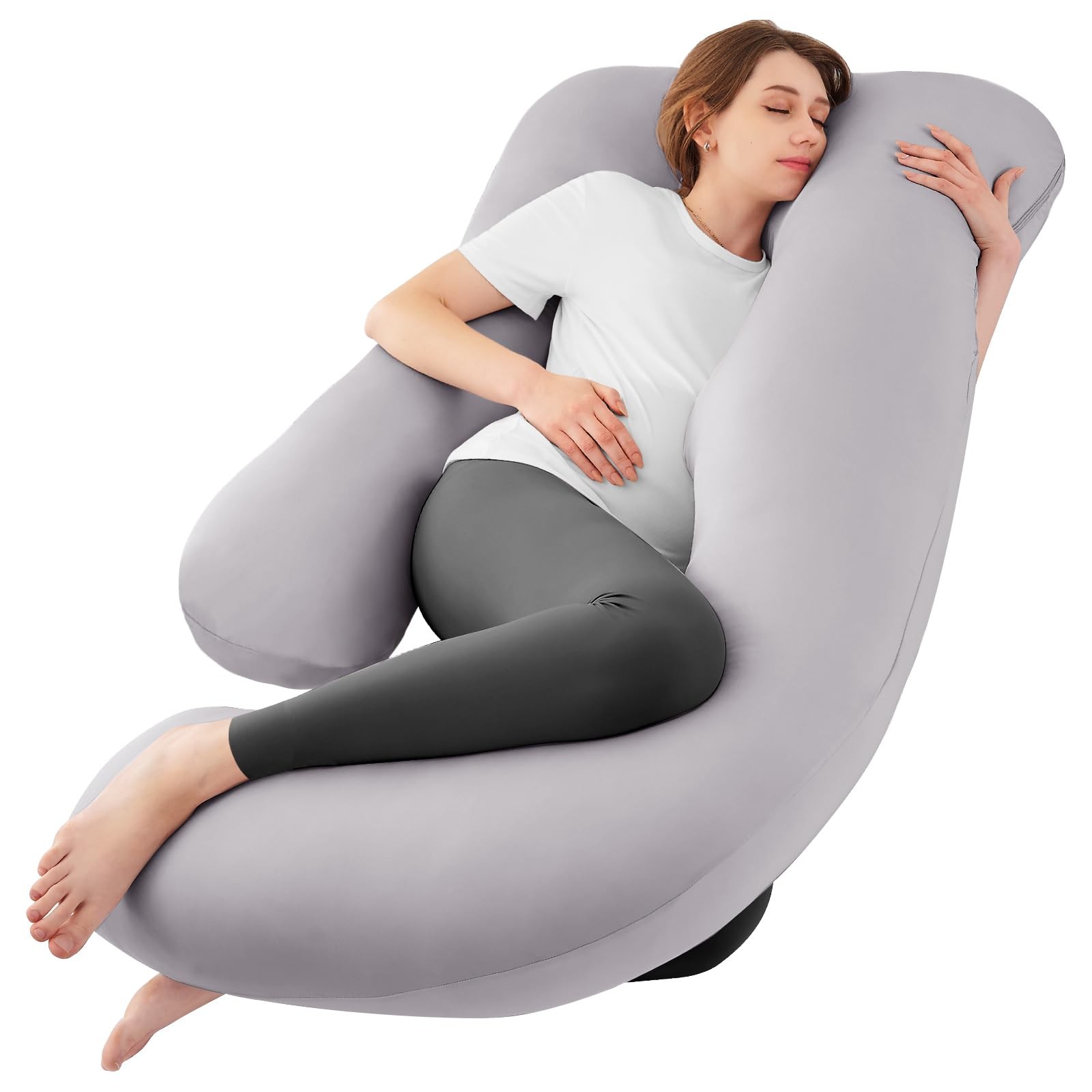 Sasttie U-Shaped Cooling Pregnancy Pillow for Full Body Support While Sleeping