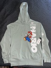 Nintendo Super Mario Graphic Hoodie Sage Green Mens Size XS New With Tags