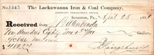 Lackawanna Iron & Coal Co Scranton PA 1881 Receipt Bittenbender  Kingsbury