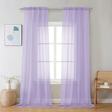 Sheer Curtains 90 inches Long 2 Panels, Light 42"W x 90"L Pack of 2 Lilac
