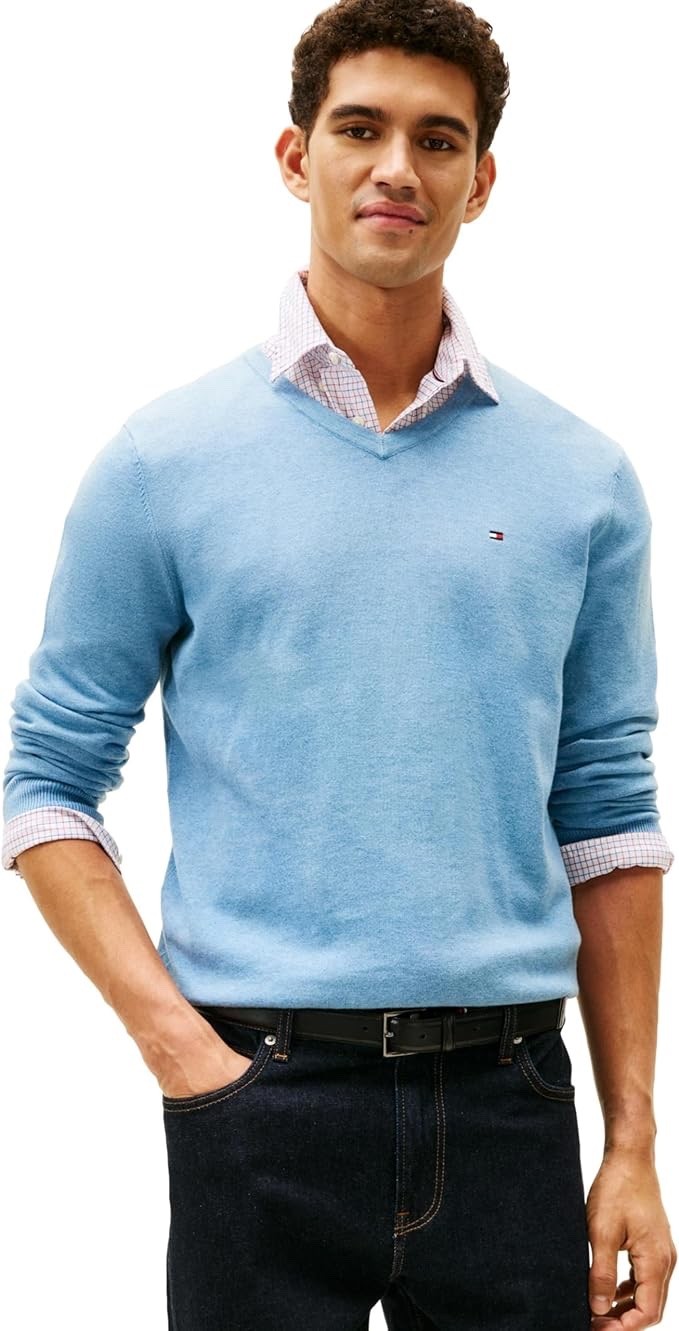 Tommy Hilfiger Men's Essential Long Sleeve Cotton V-Neck Pullover Sweater- XS