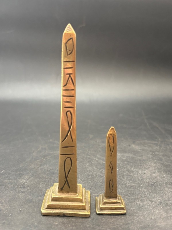 Vintage Pair Brass Egyptian Obelisk Small Figurine