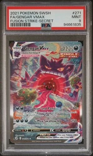 2021 POKEMON SWORD & SHIELD FUSION STRIKE SECRET #271 FULL ART/GENGAR VMAX PSA 9