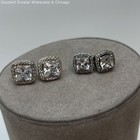 925 Sterling Cubic Zirconia Halo Square Stud Post Earrings Sets 4g — photo 1