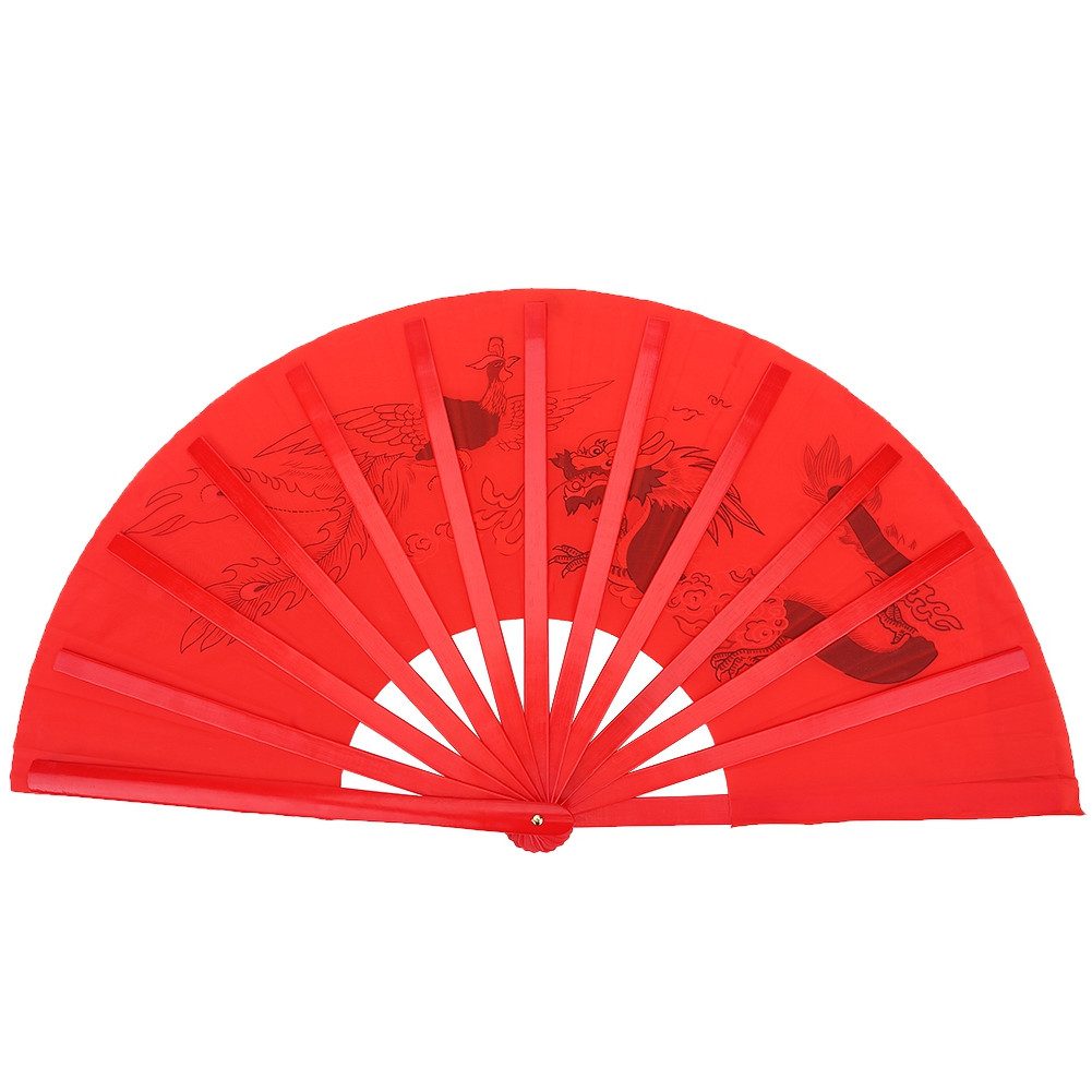 Red Tai Chi Martial Arts Kung Fu Bamboo Fan Right Hand Wushu Dance Practice LW