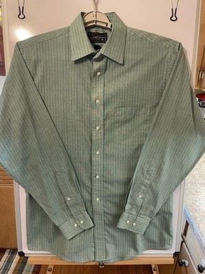 Arrow Mens Dress Shirt Size 15.5  34/3 Green Pinstriped Button Down Dressy