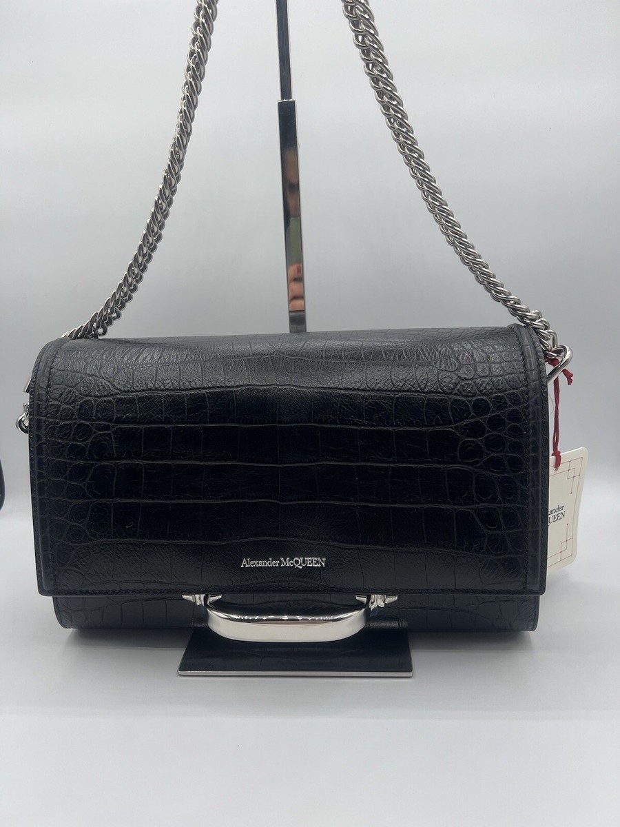 Stunner! Alexander McQueen The Story Black Leather Croc Shoulder