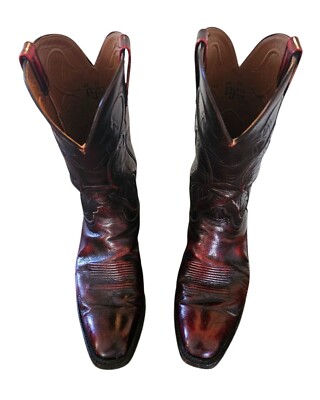 Vintage Custom Black Jack Dark Cherry Leather Handmade in the USA Cowboy Boots