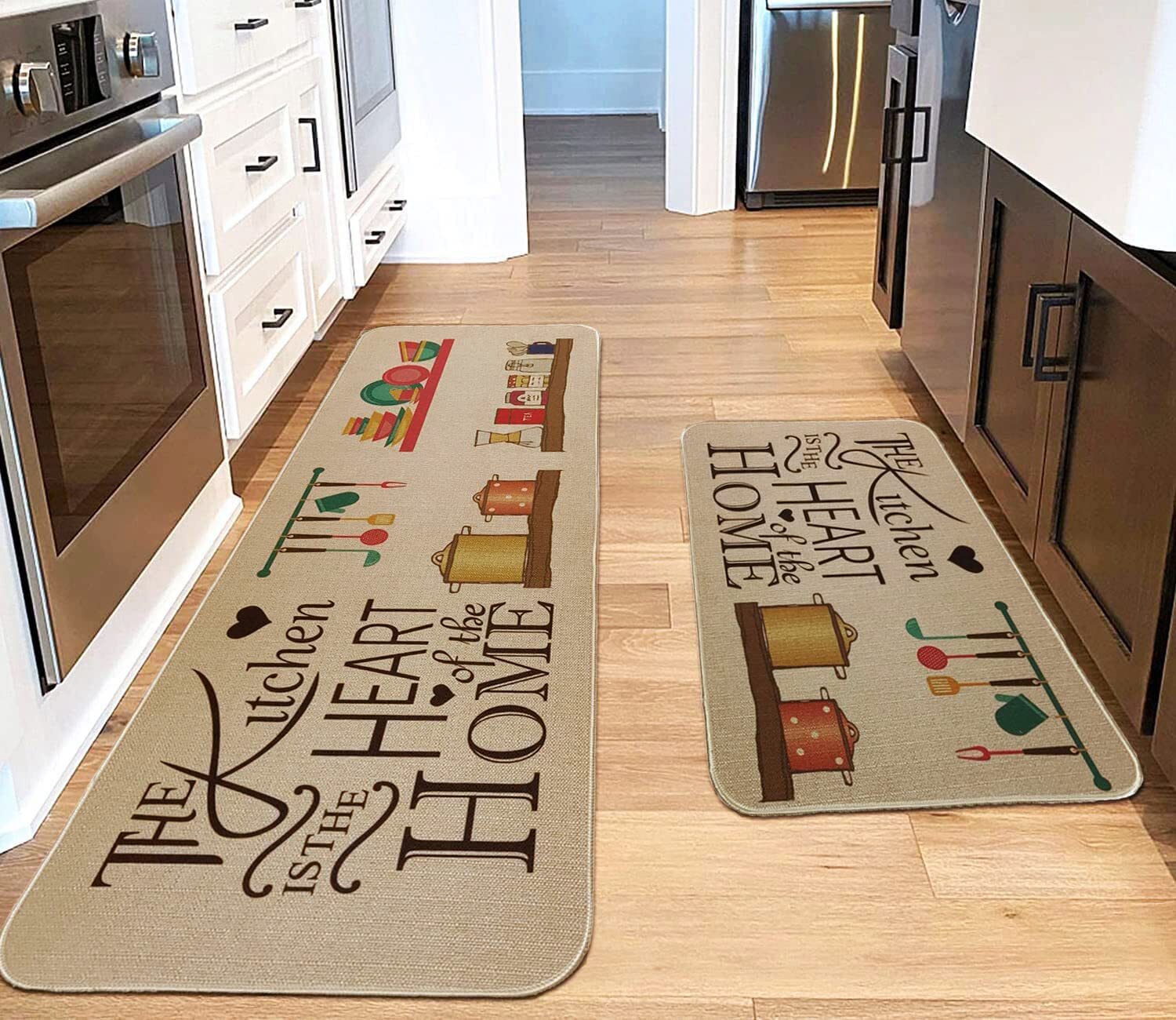 Kitchen Mats Set of 2 Non-Slip Washable Kitchen Floor Rugs with Rubber Backin...