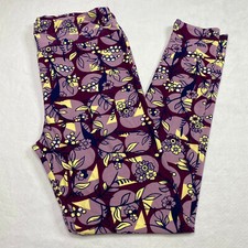 Lula Roe Womens Leggings Tall Curvy sz 12-18 Purple Geometric Floral Soft NEW