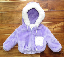 Vtg 80s LAVENDER Fluffy Hoody Jacket Coat Baby Toddler 12m Teddy Bear Faux Fur