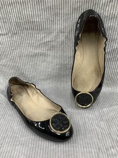 Tory Burch Women's Black Patent Leather Flats Shoes Size 8 Broken In Heel Wear