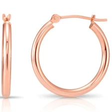 14K Real Solid Rose Gold Shiny Polished Round Creole Hoop Earrings All Sizes