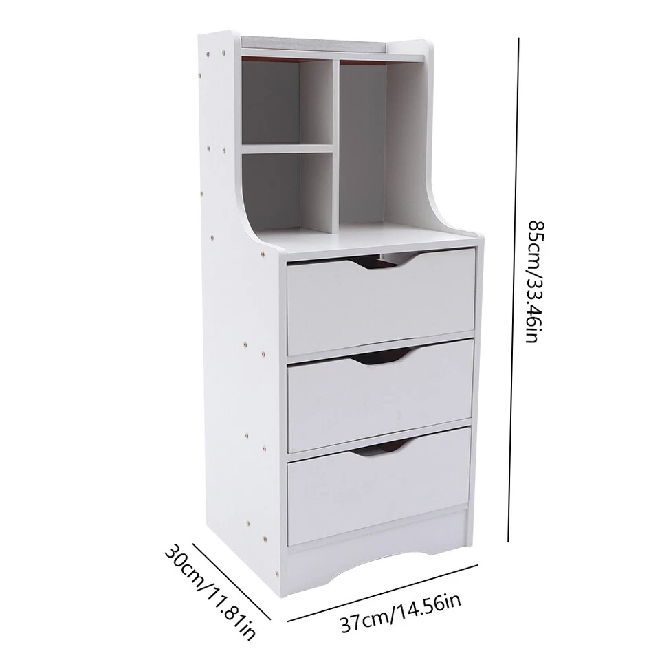 Tall White Nightstand w/ 3 Drawers Side Stand Cabinet Night Stand Bedside Tables - Image 2 of 4
