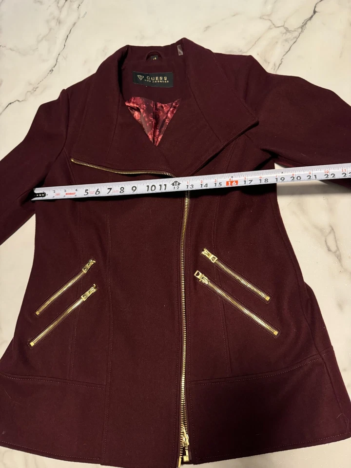 Chaqueta GUESS Moto Mujer Grande Granate Forrada Lana Manga Larga Lado del Acantilado Cremallera Completa Foto 3 de 4