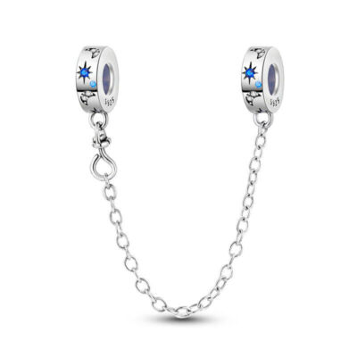 Mond Stern Kristall Sternenhimmel Sicherheitskette Charm Perle Sterling Silber 925 