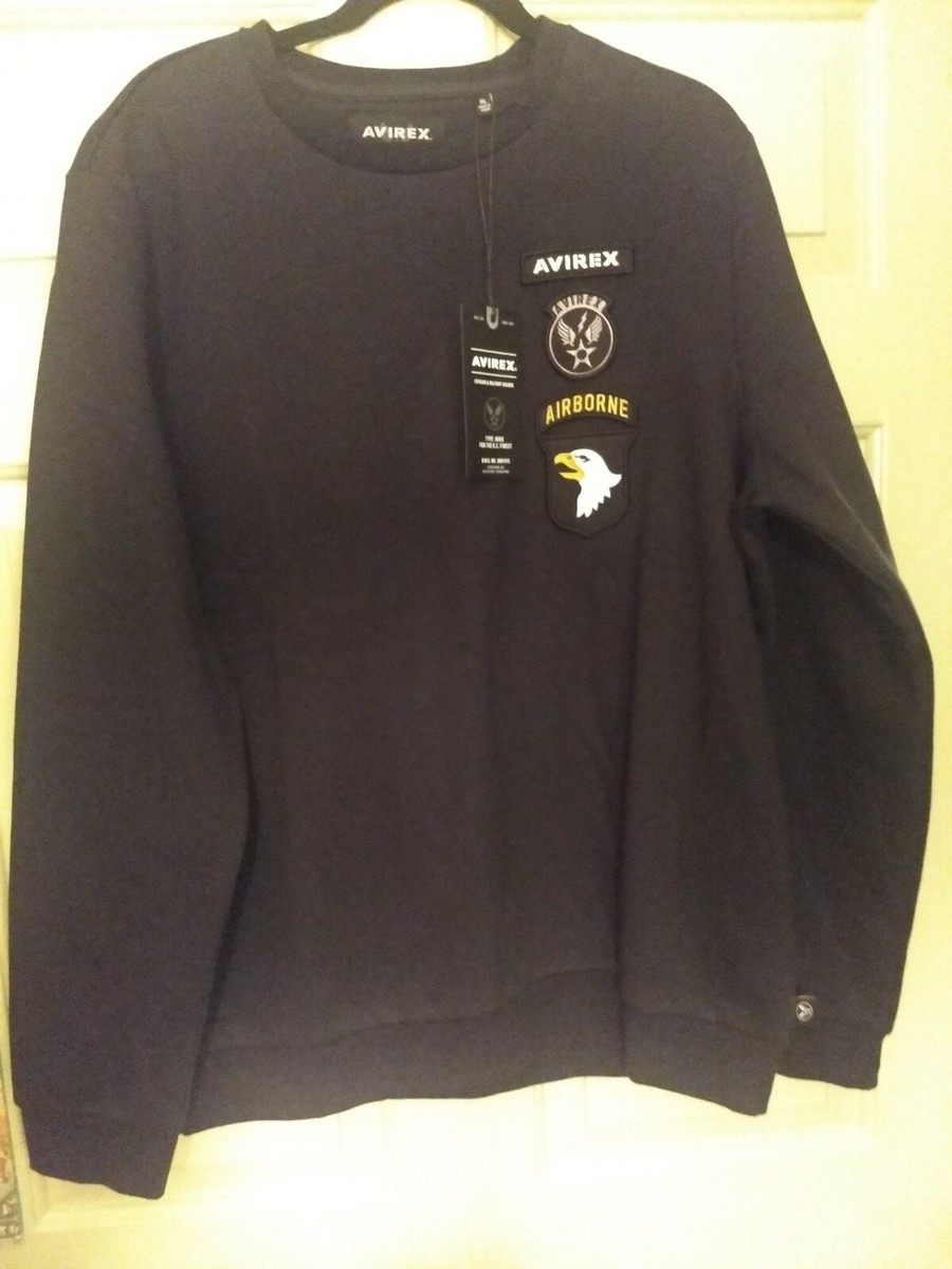 Avirex Men's Airborne Fleece super soft sweatshirt Crew Neck Black