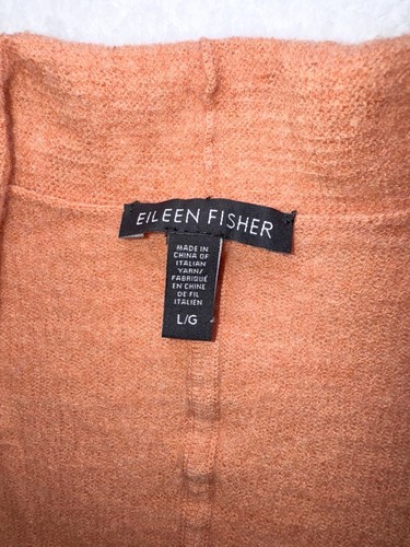 Eileen Fisher Woman's LARGE Open Front Cardigan 100% Wool Orange Ribbed Accent - Picture 4 of 11