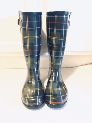 plaid rain boots