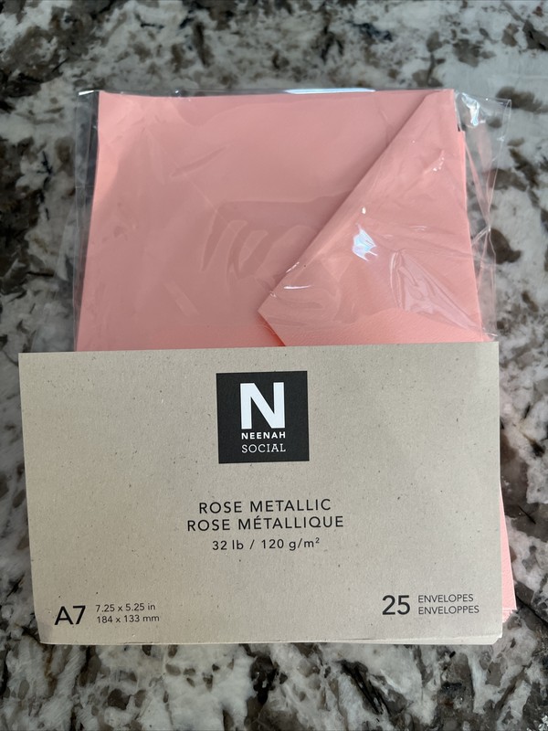 A7 Rose Metallic Kraft Envelopes, Neenah Social, 5-1/4 x 7-1/4 [25/pk] (open box