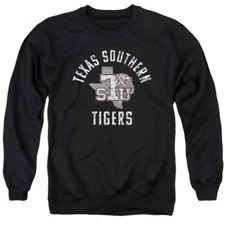 Texas Southern University Adult Crewneck Sweatshirt Tigers Logo, Black, S-3XL