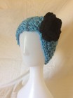 Ob.D. Handmade, Hand Knit Blue Snood/Cowl w/Black Crochet Flower — photo 3