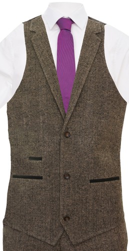 Mens Oak Brown 3 Piece Tweed Suit Vintage Harringbone 1920s Retro Peaky Blinders - Picture 3 of 8