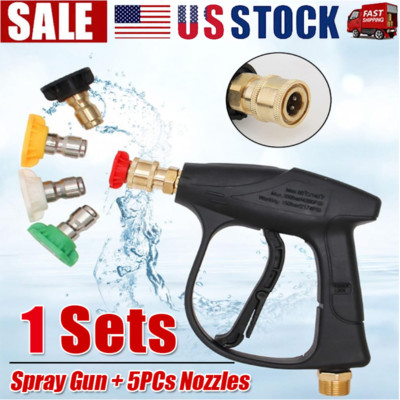 1/4'' High Pressure Washer Gun 4000 PSI Car Wash Foam Spray Short Wand w/5 Nozzle