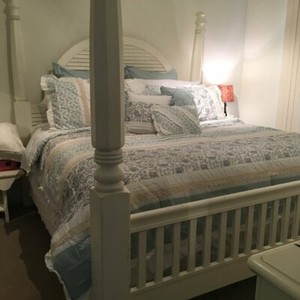 Cozy Country Elegant Shabby Chic Ivory White Soft Blue Lace Ruffle