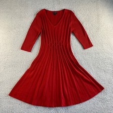 NEW Connected Apparel Sweater Dress Womens Large Red Midi Fit Flare V Neck