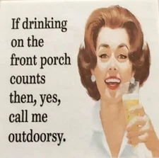 retro drinking on the front porch High Quality Metal Magnet 4 x 4 inches 085