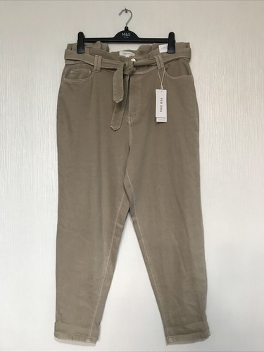 M&S Per Una Ladies Tapered Ankle Grazer (natural) Trousers & Belt Size 18 L28”