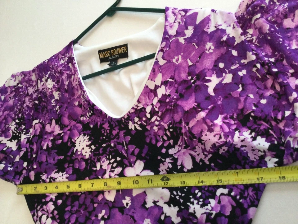 Marc Bouwer Purple Floral Dress White Print Size Small Fit & Flare Wedding Party - Image 4 of 4