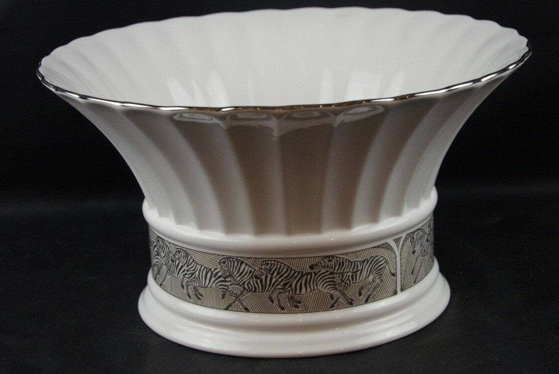Vintage Lenox Platinum Trimmed Zebras Scalloped Edge Center Bowl