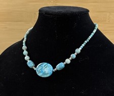 Faux Turquoise  Silver Tone Beaded Choker Necklace 17  