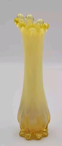 Fostoria Heirloom Yellow Opalescent Uranium Vaseline Glass Swung Vase 6” T - Picture 2 of 9