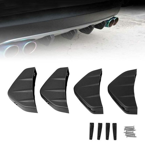 4× Universal Car Rear Bumper Lip Diffuser Shark Fins Splitter Accessories Black - Afbeelding 8 van 12