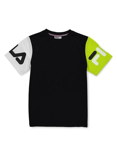 FILA Boy's Thad Tri-Color T-Shirt Black Medium (8-10)