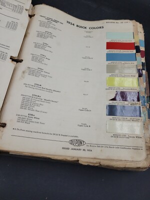 1954 DUPONT DUCO DULUX BUICK COLORS PAINT CHIP SWATCH SHEET BULLETIN NO 25 