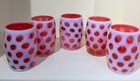 Vtg 5 Pc Fenton Coin Dot Cranberry  Opalescent 4" Tumbler Pink Rose Thumb Print