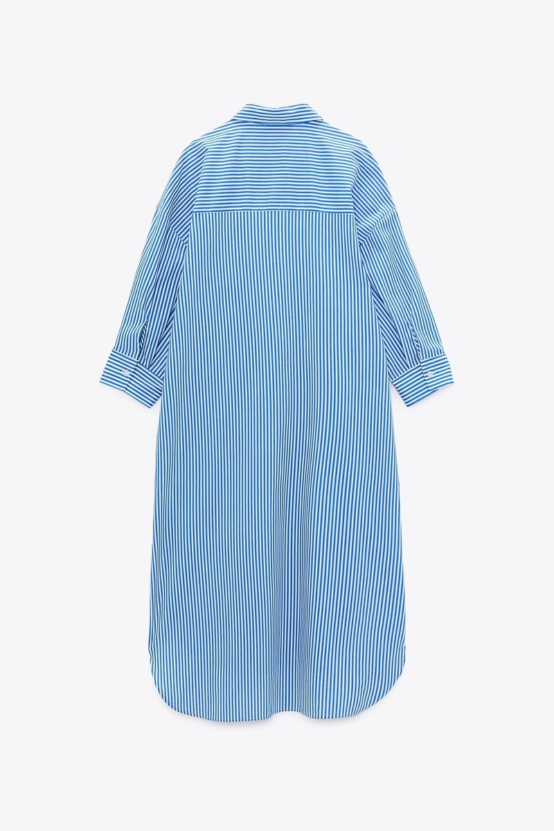 Zara Striped Shirt Dress Size S Blue Collared A Line fashion | eBay