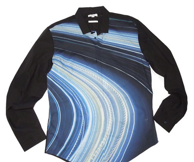Calvin Klein men's Black & Blue Blur Print long sleeve Shirt  Large 