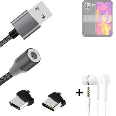 Daten-Lade-Kabel + Kopfhörer für Ulefone Armor 18T mit USB-Typ C u. Micro-USB