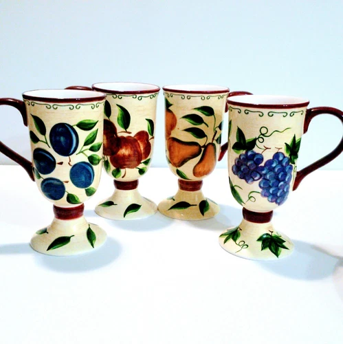 Set of 4 WSO50 Williams Sonoma Sonoma Life + Style Multi Motif Pedestal Mugs