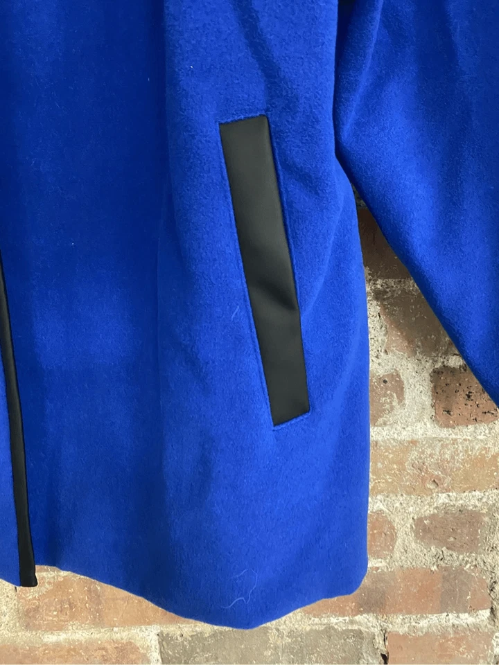 Abrigo para mujer Rafaella azul zafiro cuello alto imitación lana/cuero ribete 3X nuevo con etiquetas Foto 3 de 4