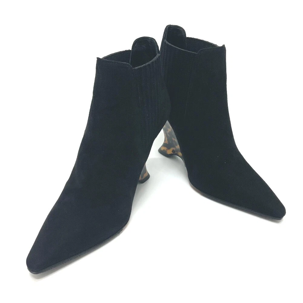 UNUSED DIOR Side Gore Black optic Suede booties boots Black