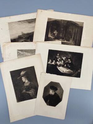 * 6x ETCHING WILLIAM UNGER AFTER REMBRANDT PRINTS ANTIQUE 19th JH BUNDLE